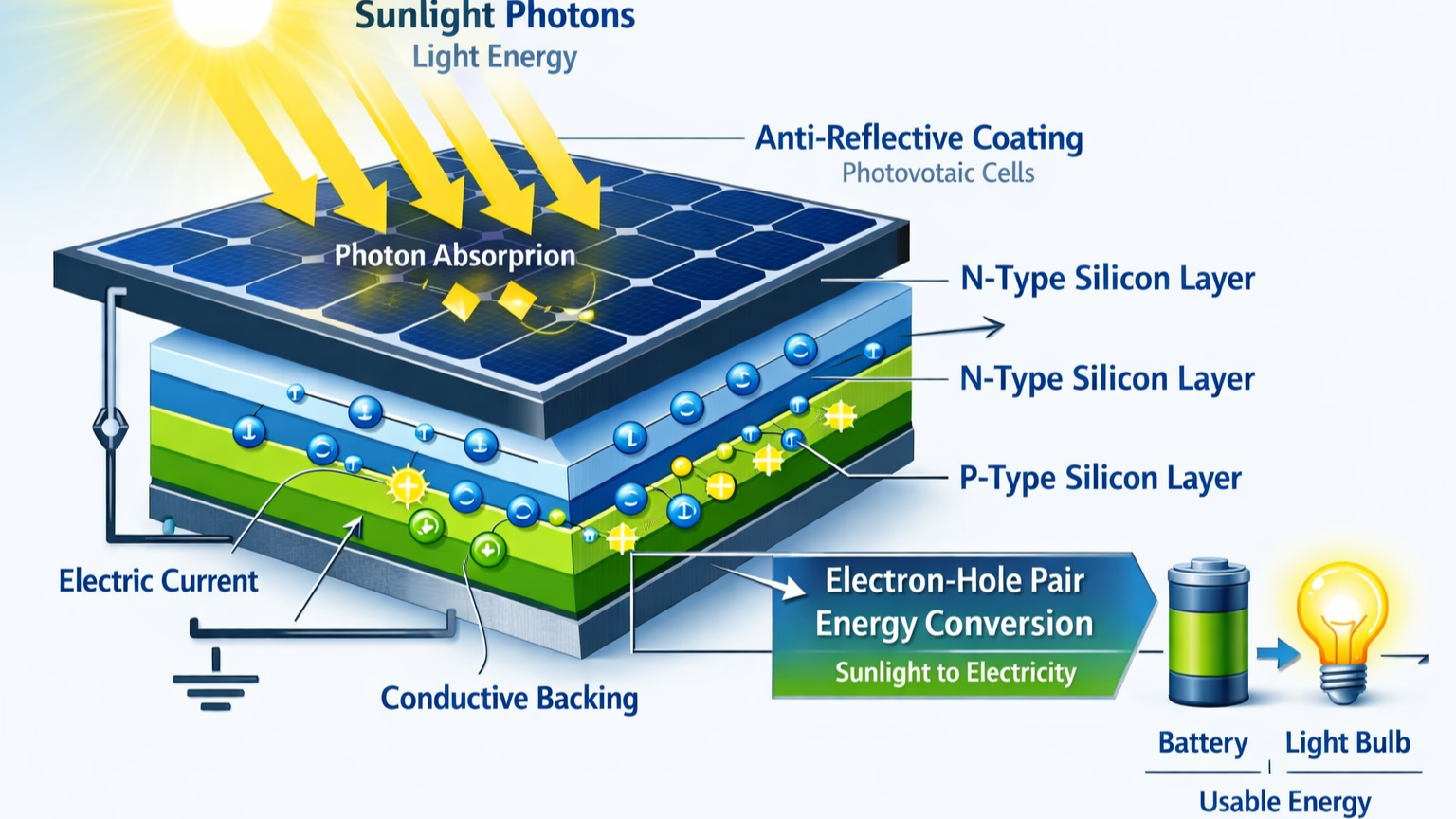 Solar panels process at night
